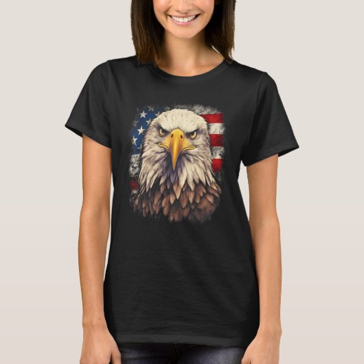 4th July US Flag Bald Eagle Proud American Men Wom T-shirt (Voorkant)
