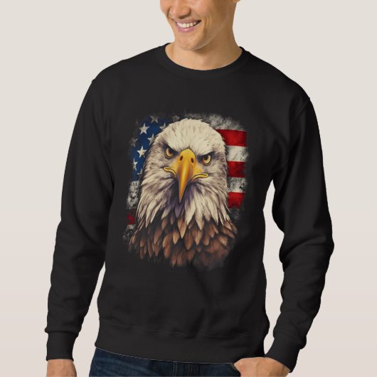 4th July US Flag Bald Eagle Proud American Men Wom Trui (Voorkant)