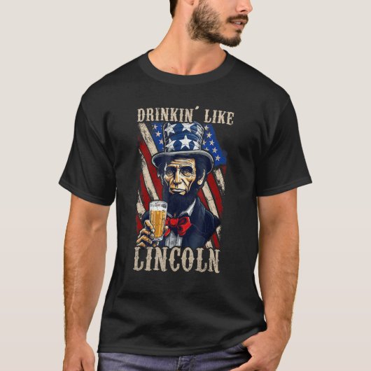 4th Of July Abraham Lincoln Sunglasses American Fl T-shirt (Voorkant)
