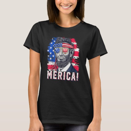 4th Of July Abraham Lincoln Sunglasses American Fl T-shirt (Voorkant)