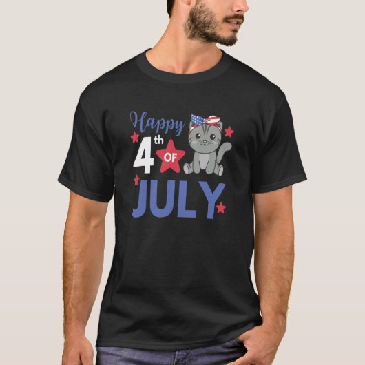 4th Of July American Cat For Kids Cute Usa Cat 7 T-shirt (Voorkant)