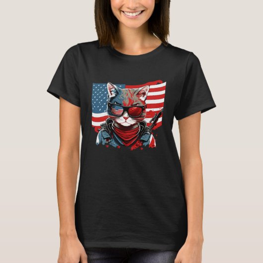 4th Of July American Flag Cat Military Kitten T-shirt (Voorkant)