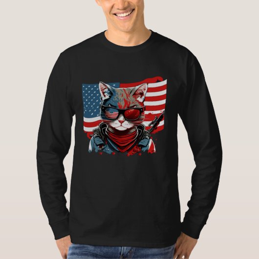 4th Of July American Flag Cat Military Kitten T-shirt (Voorkant)
