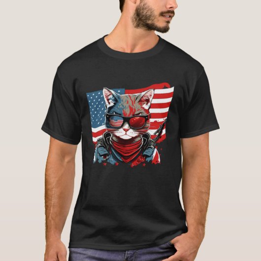 4th Of July American Flag Cat Military Kitten T-shirt (Voorkant)