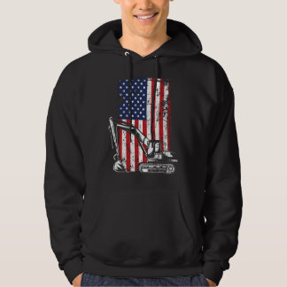 4th of July American Flag Construction Backhoe Exc Hoodie