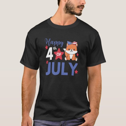 4th Of July American Fox For Kids Cute Usa Fox  4 T-shirt (Voorkant)