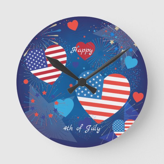4th of July American USA Flag Patriotic Party Ronde Klok (Voorkant)