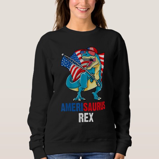 4th of July Amerisaurus Rex American Flag T Rex Di Trui (Voorkant)