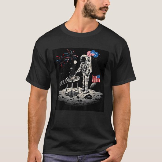 4th of July Astronaut American Flag Space Cookout T-shirt (Voorkant)