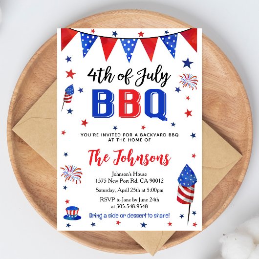 4th of July Backyard BBQ Invitation Kaart