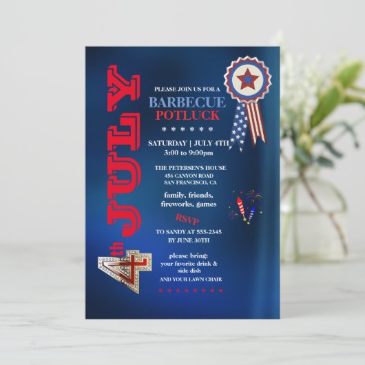 4th of July Barbecue Potluck Party Kaart (Staand voorkant)