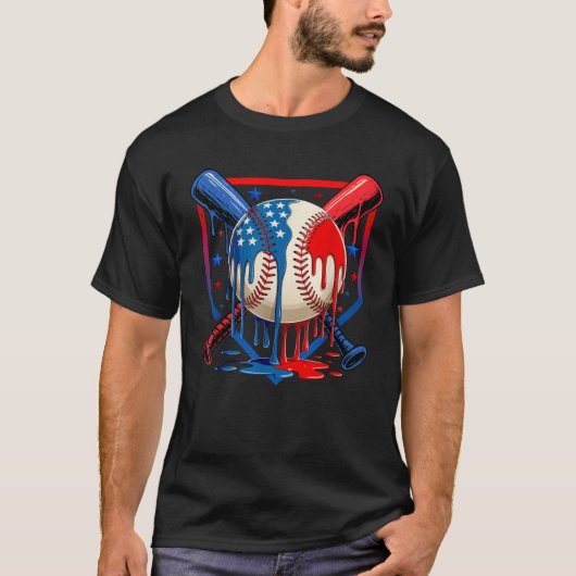 4th Of July Baseball Drip Patriotic Ice Cream Yout T-shirt (Voorkant)