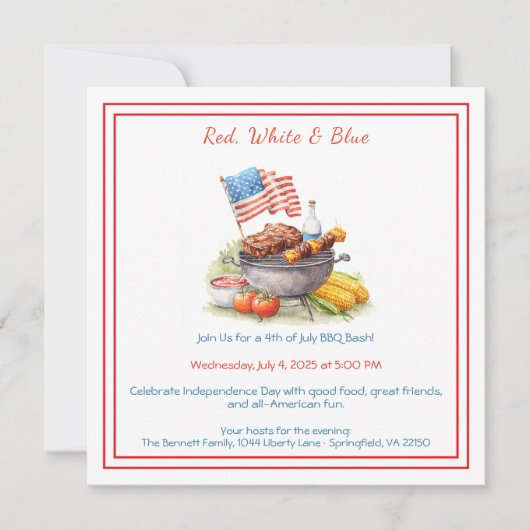 4th of July BBQ Invitation – Patriotic Backyard  Feestdagenkaart (Voorkant)