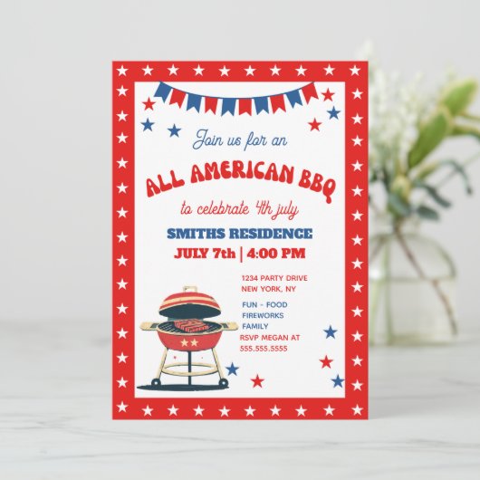 4th of July BBQ Party – ALL AMERICAN BBQ Kaart (Staand voorkant)