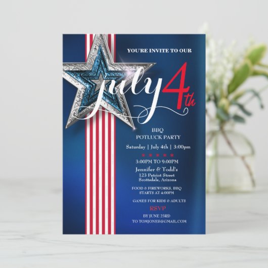 4th of July BBQ Potluck Party Kaart (Staand voorkant)