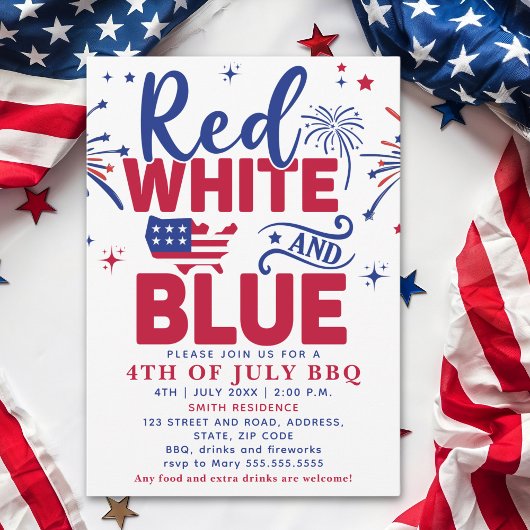 4th of July BBQ - Red, White, and Blue Celebration Kaart