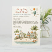 4th of July Beach Party Invitation – Soft Line Art Kaart (Staand voorkant)