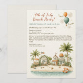 4th of July Beach Party Invitation – Soft Line Art Kaart (Voorkant / Achterkant)