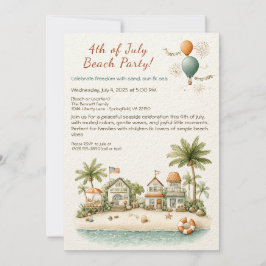 4th of July Beach Party Invitation – Soft Line Art Kaart