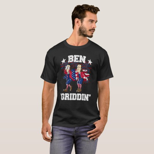 4th of July Benjamin Franklin Griddy Ben Griddin T-shirt (Voorkant volledig)