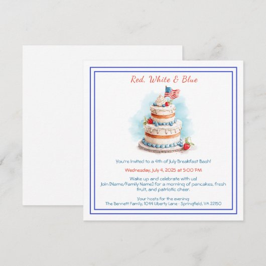 4th of July Breakfast Invitation – Patriotic Feestdagenkaart (Voorkant / Achterkant)