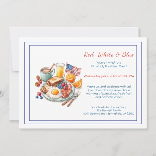 4th of July Breakfast Invitation – Patriotic  Kaart (Voorkant)