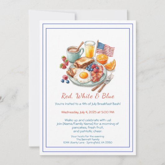 4th of July Breakfast Invitation – Patriotic  Kaart (Voorkant)