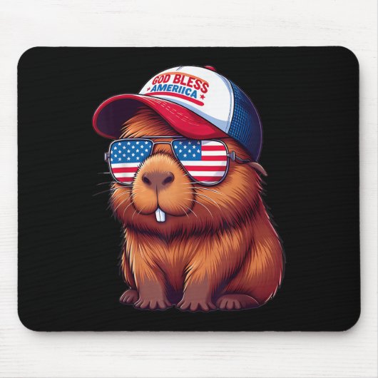 4th Of July Capybara – God Bless America Hat And P Muismat (Voorkant)