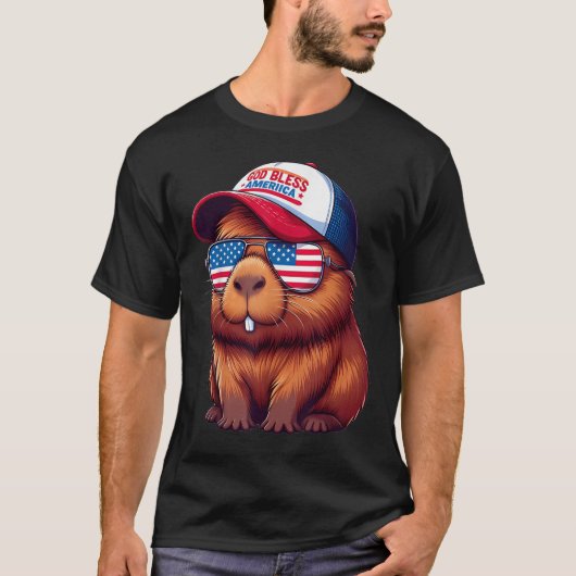4th Of July Capybara – God Bless America Hat And P T-shirt (Voorkant)