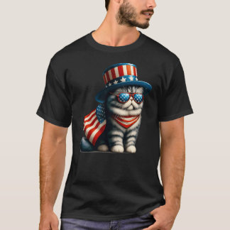 4th of July Cat American Flag Cat Lover Meowica In T-shirt