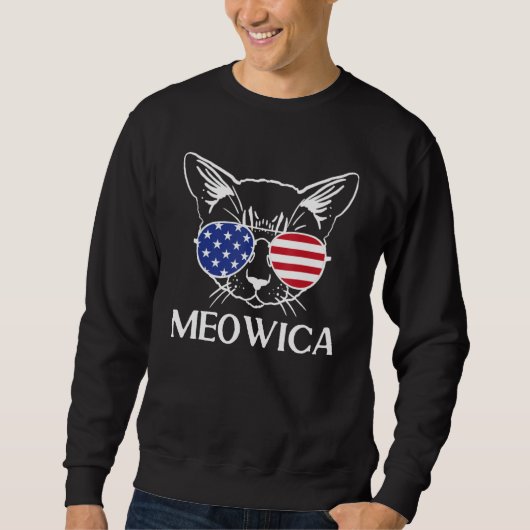 4th of July Cat American Flag Sunglasses USA Meowi Trui (Voorkant)