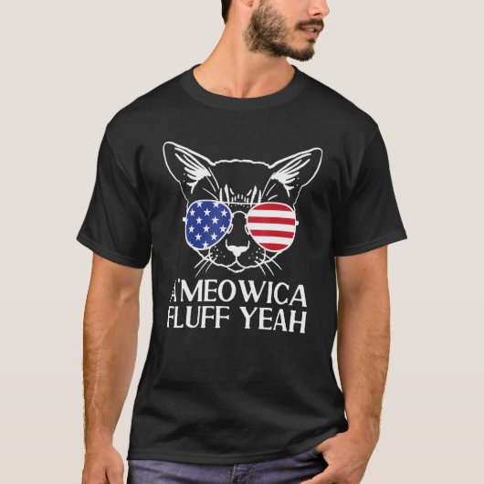 4th of July Cat US Flag Sunglasses Ameowica Fluff T-shirt (Voorkant)