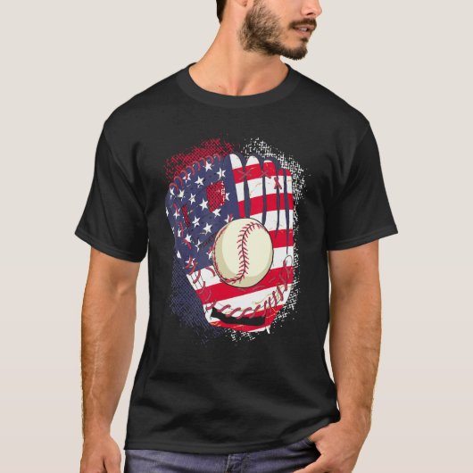 4th Of July Catcher Baseball Player US Flag Sport T-shirt (Voorkant)
