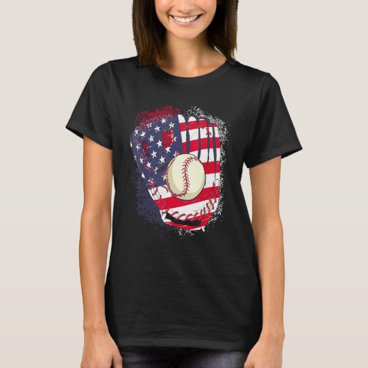 4th Of July Catcher Baseball Player US Flag Sport  T-shirt (Voorkant)