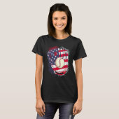 4th Of July Catcher Baseball Player US Flag Sport  T-shirt (Voorkant volledig)