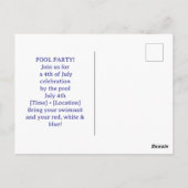 4th of July Celebration Barbecue Pool Party  Briefkaart (Achterkant)