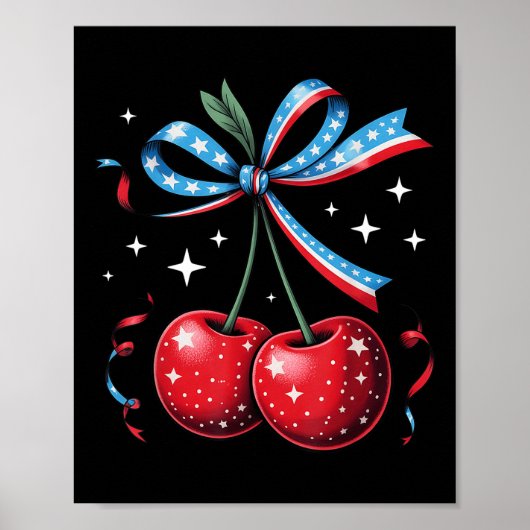 4th Of July Cherries Coquette Bow Patriotic Cherry Poster (Voorkant)