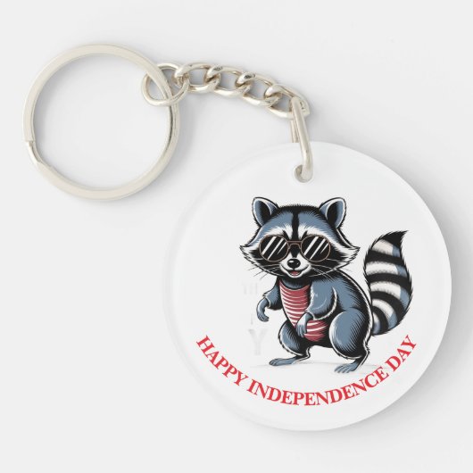 "4th of July" Cool Raccoon Patriotic Sleutelhanger (Voorkant)