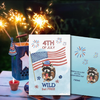 4th of July coole Patriotic Racoon Kaart
