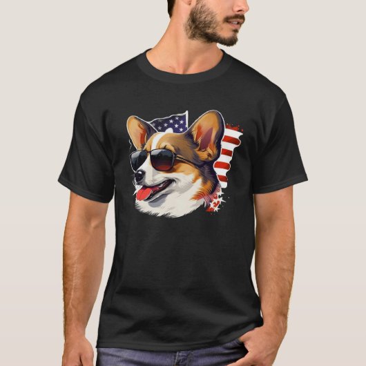 4th Of July Corgi American Flag Dog T-shirt (Voorkant)