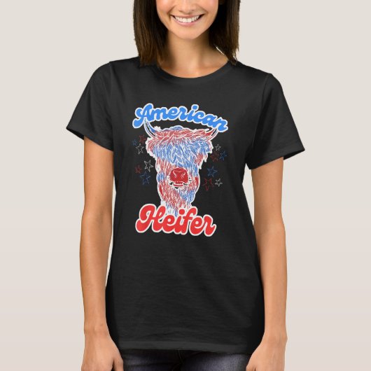 4th of July Cow for American Heifer Highland Cow T-shirt (Voorkant)