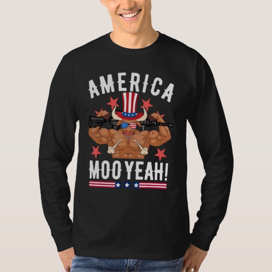 4th Of July Cow  Moo Yeah Sun Glasses Patriotic T-shirt (Voorkant)