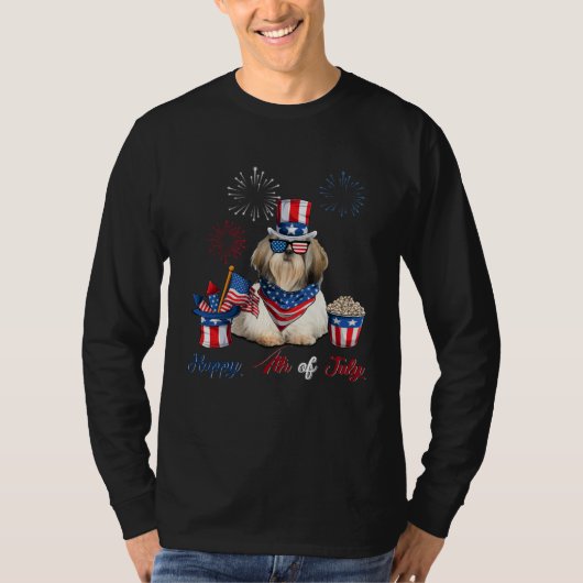4th of July Cute American Flag  Shih Tzu Dog Firew T-shirt (Voorkant)