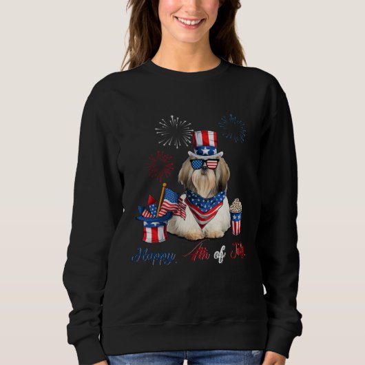 4th of July Cute American Flag  Shih Tzu Dog Firew Trui (Voorkant)