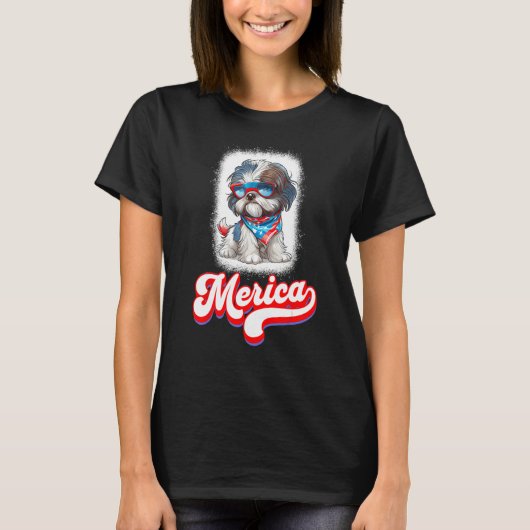 4th Of July Cute Shih Tzu Puppy Dog T-shirt (Voorkant)