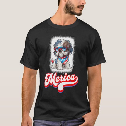 4th Of July Cute Shih Tzu Puppy Dog T-shirt (Voorkant)