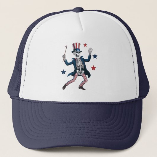 4th of July Dancing Skeleton Hat Trucker Pet (Voorkant)