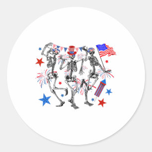 4th of July Dancing Skeletons Vlag Vuurwerk van de Ronde Sticker