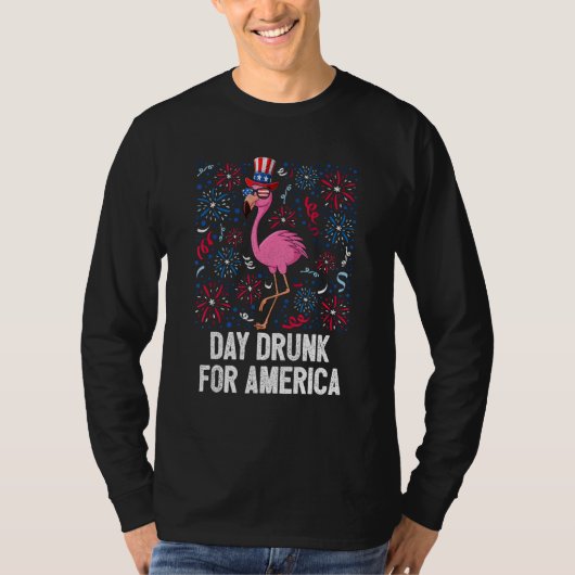 4th Of July Day Drunk Flamingo US Flag Freedom Pat T-shirt (Voorkant)