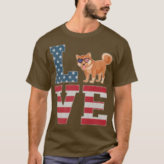 4th of July Decor Patriotic LOVE Shiba Inu Dog Ame T-shirt